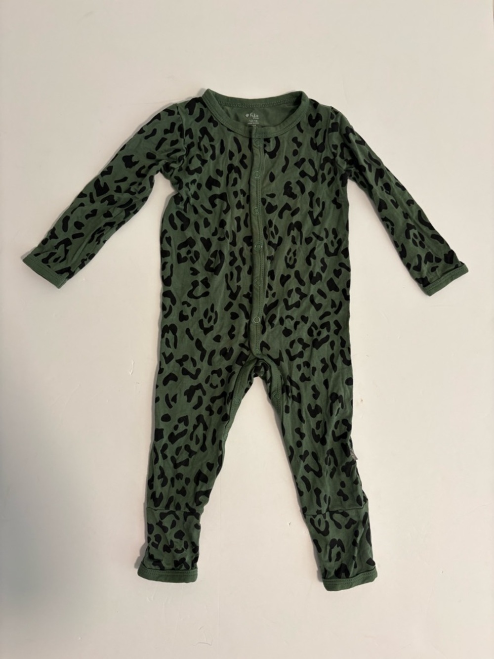 Kyte Baby Olive Green Leopard Snap Romper 12-18months